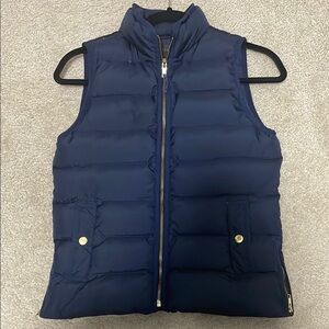 J Crew Navy Puffer Vest with Gold Accents